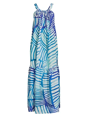 Abstract-Print Halter Cover-Up Maxi Dress