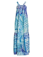 Abstract-Print Halter Cover-Up Maxi Dress