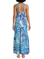 Abstract-Print Halter Cover-Up Maxi Dress