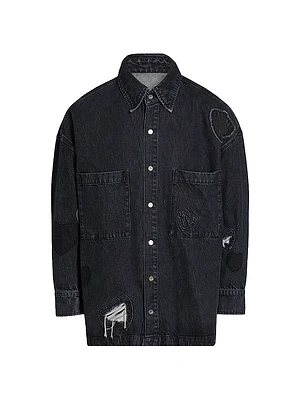 Heart Patchwork Long-Sleeve Denim Shirt