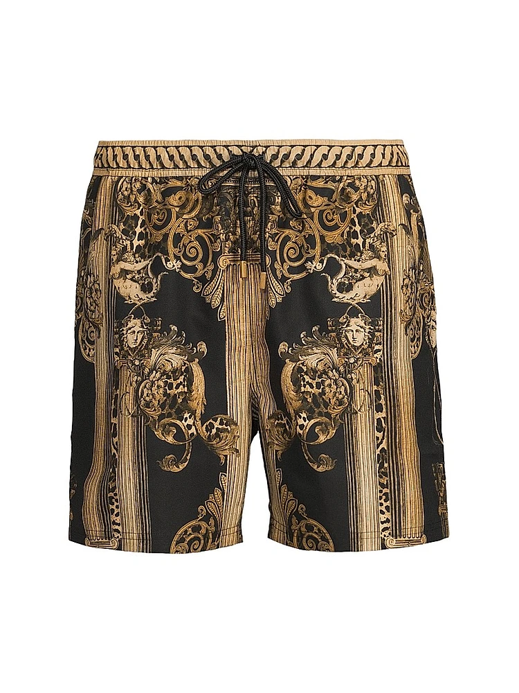 Braid-Trim Printed Boardshorts