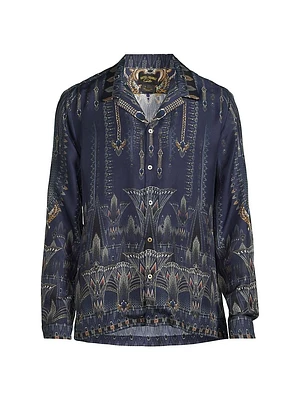 Silk Long-Sleeve Camp Collar Shirt