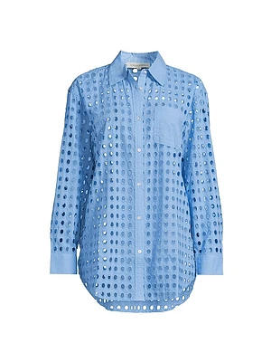 The Oxford Eyelet Cotton Long-Sleeve Top