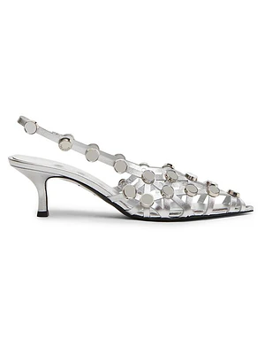Grid 50MM Leather Slingback Pumps