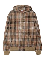 Check Stretch Cotton Zip-Front Hoodie