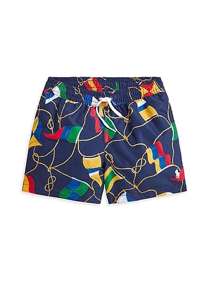 Little Boy's & Flag Print Swim Trunks