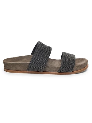 Monili-Embellished Cotton Slippers