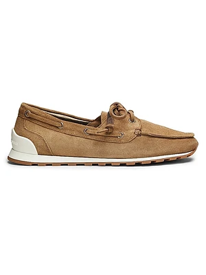 Monili-Embellished Suede Boat Shoes