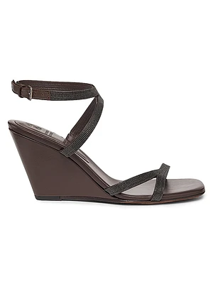 80MM Monili Leather Wedge Sandals