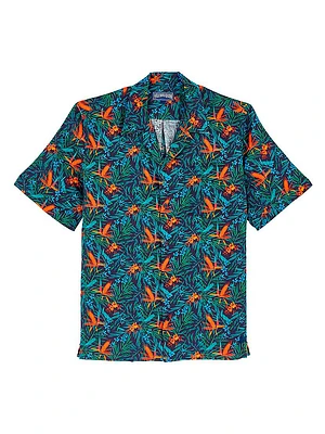 Tropical Flowers Linen Camp Shirt