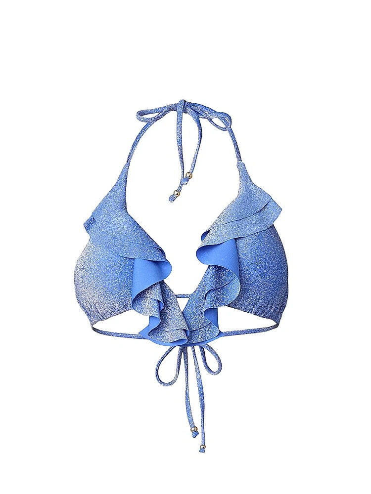 Ruffle-Trimmed Lurex Halter Bikini Top