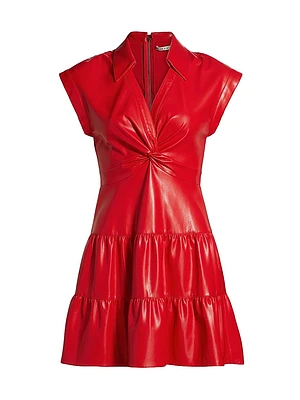 Mila Faux Leather Twist-Front Minidress