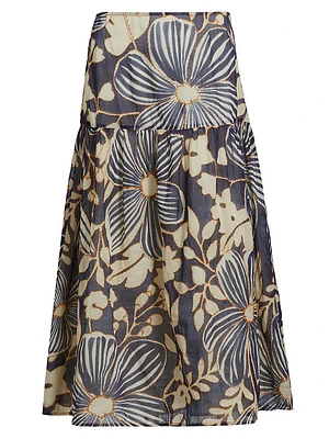 Owens Floral Cotton Midi-Skirt