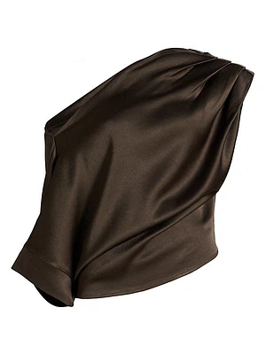 Kenzie Draped Satin Asymmetric One-Shoulder Top