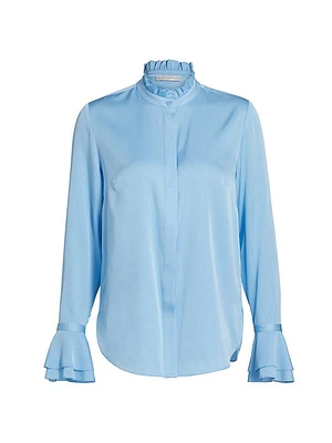 The Adair Ruffle-Trimmed Stretch-Silk Button-Front Blouse