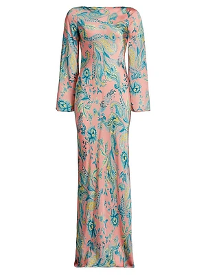 Wani Bias-Cut Paisley Satin Maxi Dress