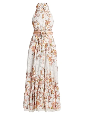 Niti Floral Eyelet Cotton Maxi Shirtdress