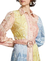 Fiza Colorblocked Belted Shirtdress