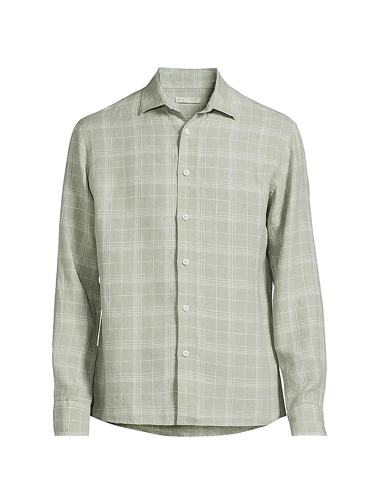 Linen Plaid Button-Up Shirt