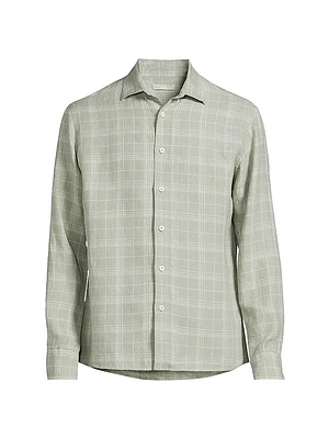 Linen Plaid Button-Up Shirt