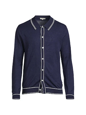 Linen Long-Sleeve Polo Sweater