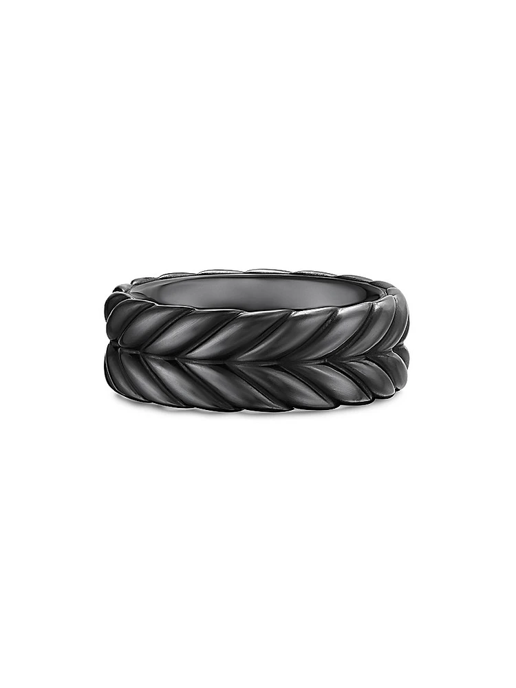 Chevron Band Ring Black Titanium