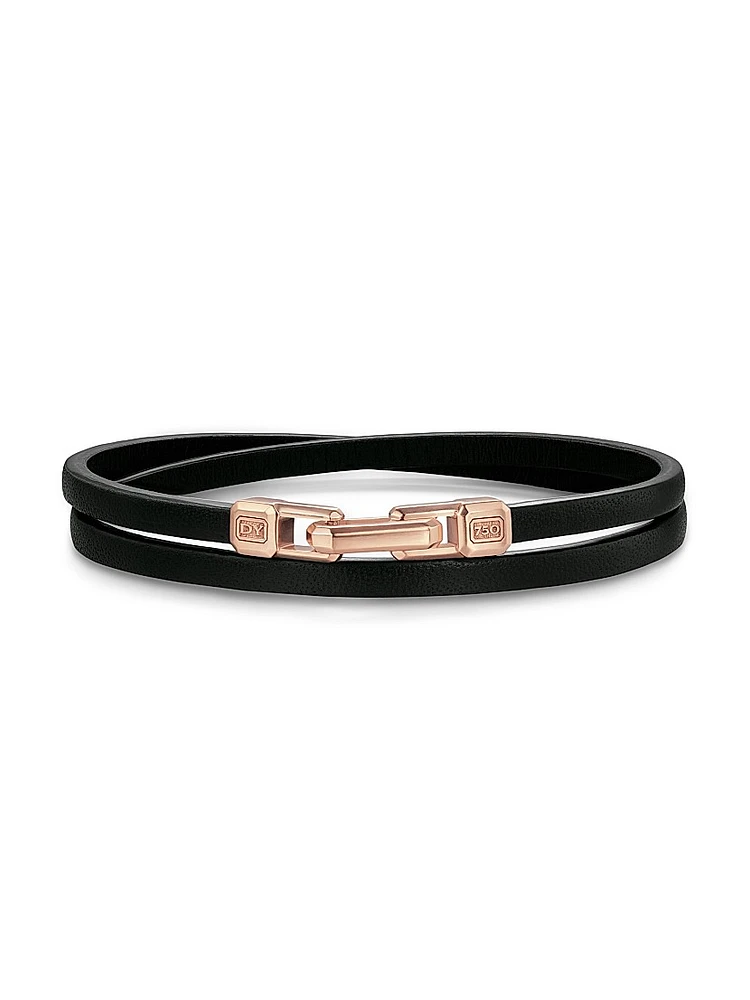 Streamline Double Wrap Black Leather Bracelet, 5.2MM