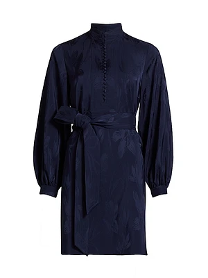 Izzie Floral Jacquard Tie-Waist Minidress