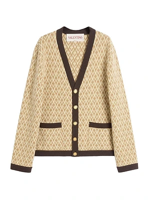 Wool Cardigan with Toute La V Pattern