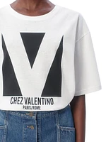 Jersey Cotton T-Shirt with Chez Valentino Print