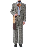 Single-Breasted Wool Jacket with Check Pattern on Houndstooth