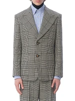 Single-Breasted Wool Jacket with Check Pattern on Houndstooth