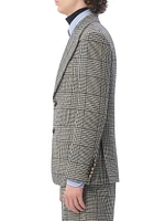 Single-Breasted Wool Jacket with Check Pattern on Houndstooth