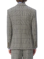 Single-Breasted Wool Jacket with Check Pattern on Houndstooth