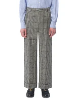 Wool Pants with Turn-Ups Check Pattern on Houndstooth