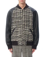 Wool Tweed Bomber Jacket with Chez Valentino Patch