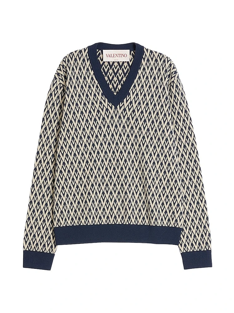 Wool Sweater with Toute La V Jacquard Pattern