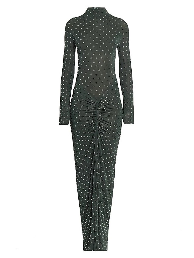 Embellished Metallic Ruched Maxi Dress