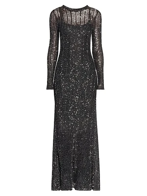 Sequined Long-Sleeve Gown