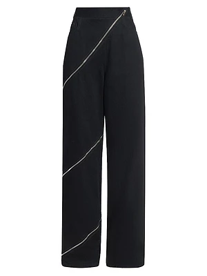 Stretch Virgin Wool Spiral Zip Pants