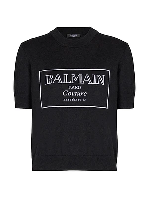 Logo Merino Wool Short-Sleeve Bi-Color Knit Top