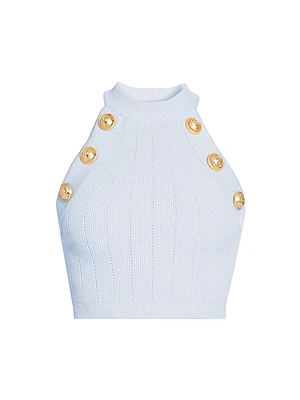 Button-Embellished Knit Crop Top