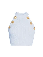 Button-Embellished Knit Crop Top