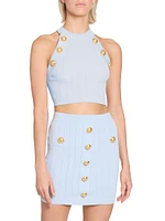 Button-Embellished Knit Crop Top