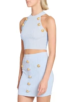 Button-Embellished Knit Crop Top