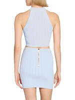 Button-Embellished Knit Crop Top