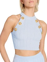 Button-Embellished Knit Crop Top