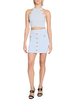 Button-Embellished Knit Crop Top
