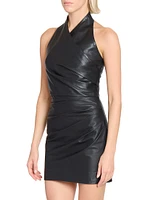 Draped Leather Halterneck Minidress