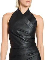 Draped Leather Halterneck Minidress